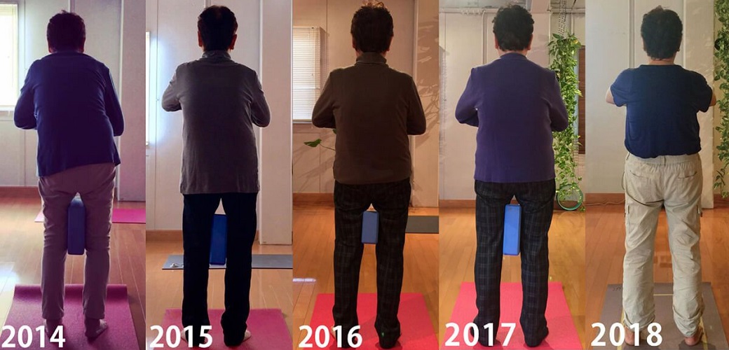 さかたのりこ先生のお母さんの2014年~2018年まで1年おきの後ろ姿。